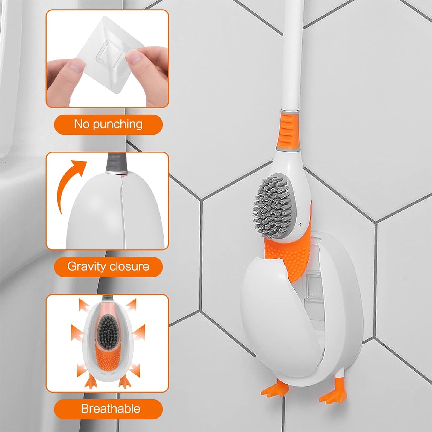 Duckling Silicone Toilet Brush - Automatic Opening and Closing Gravity Storage Rack