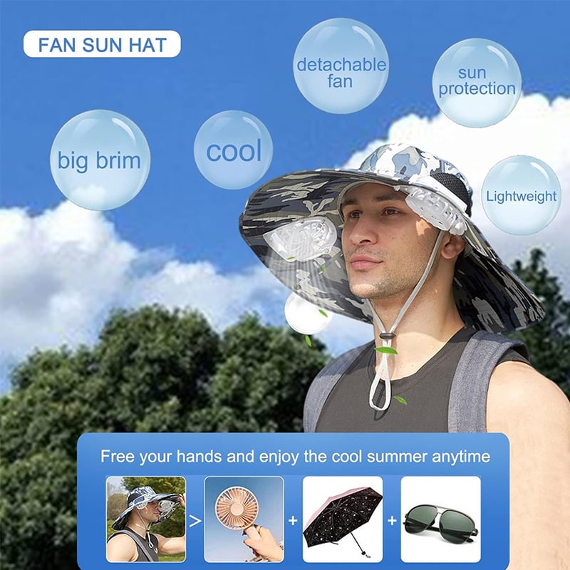 🔥Last Day 49% OFF - Wide Brim Solar Fan Outdoor Fishing Hat-Solar & USB Charging