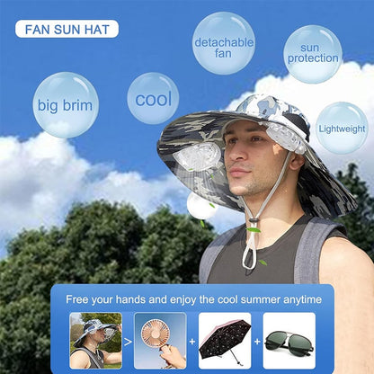 🔥Last Day 49% OFF - Wide Brim Solar Fan Outdoor Fishing Hat-Solar & USB Charging