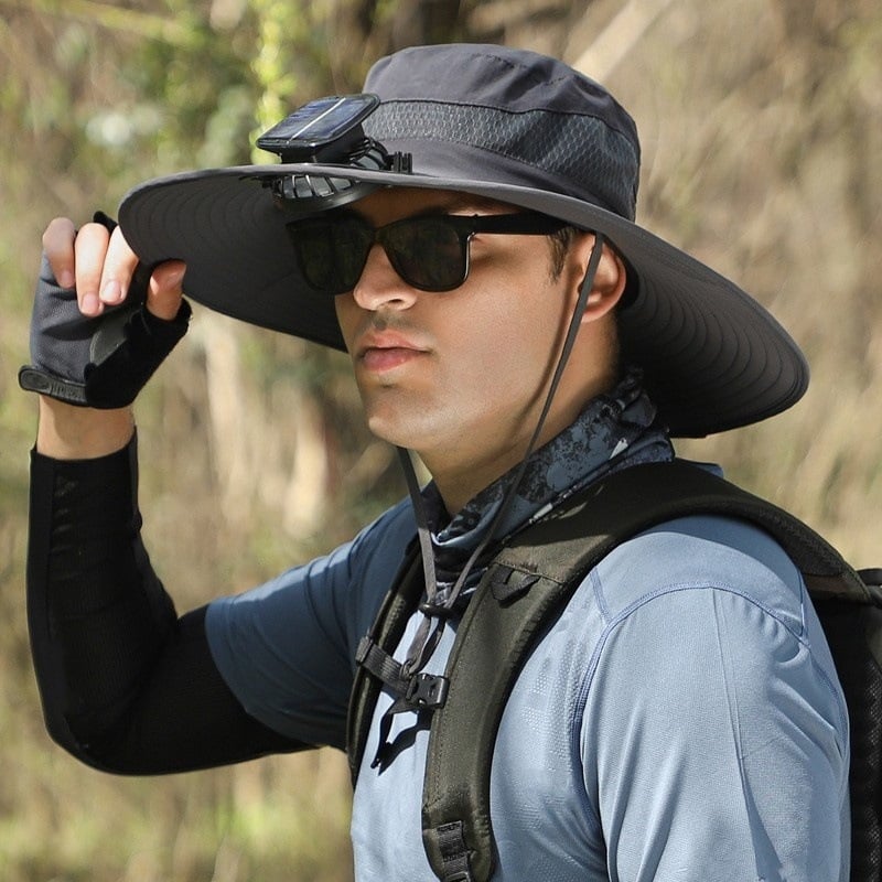 🔥Last Day 49% OFF - Wide Brim Solar Fan Outdoor Fishing Hat-Solar & USB Charging