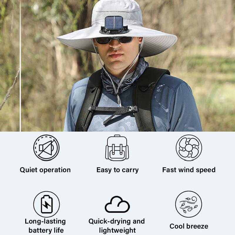 🔥Last Day 49% OFF - Wide Brim Solar Fan Outdoor Fishing Hat-Solar & USB Charging